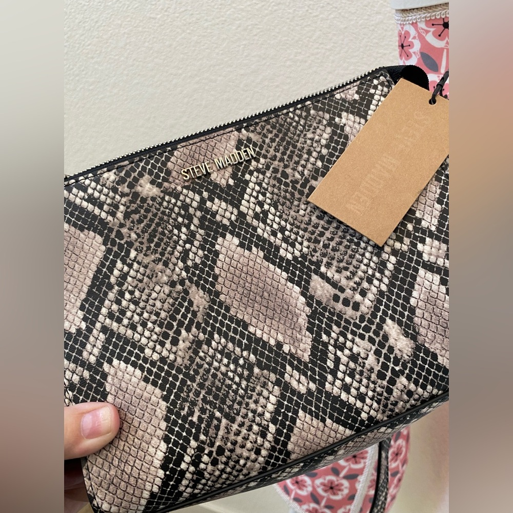 Steve Madden Snake Print Clutch - Black and Tan NWT